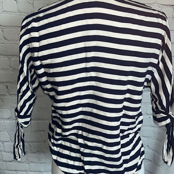 Zara Woman - Navy White Striped Blouse - S - Picture 3 of 5